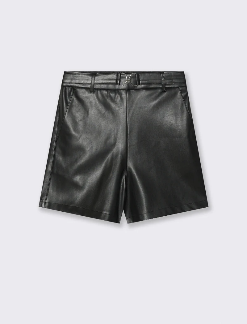 SHORT IN TESSUTTO EFFETTO PELLE - Nero