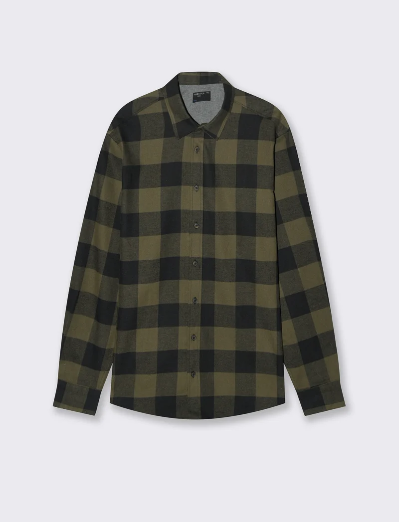 CAMICIA A QUADRI IN FLANELLA - Verde militare