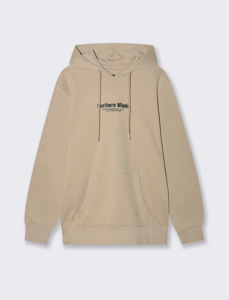 FELPA CON CAPPUCCIO E STAMPA A RILIEVO - Beige