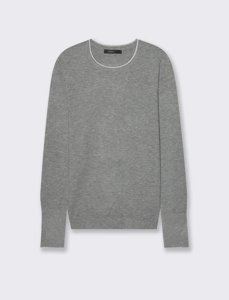 PULLOVER CON BORDINO IN TESSUTO CON FIBRA EFFETTO METALLO - Grigio melange