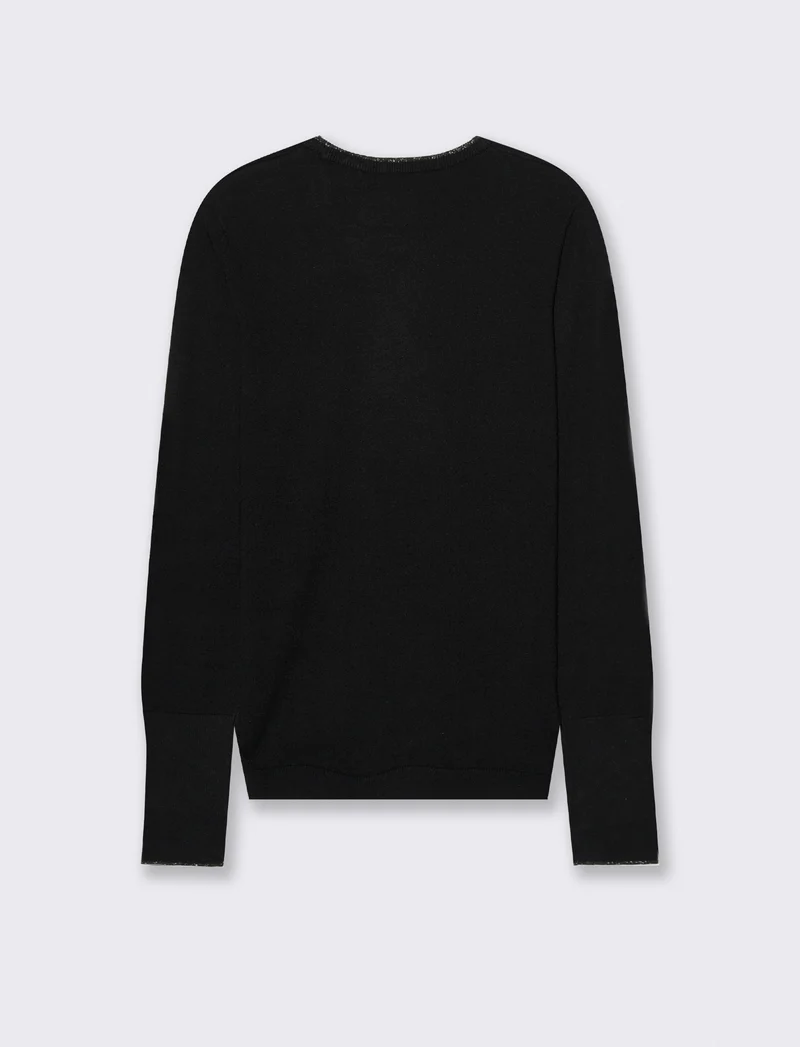 PULLOVER CON BORDINO IN TESSUTO CON FIBRA EFFETTO METALLO - Nero
