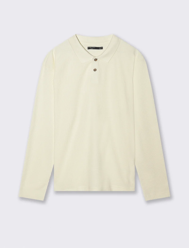 POLO WAFFLE JACQUARD MANICHE LUNGHE - Bianco