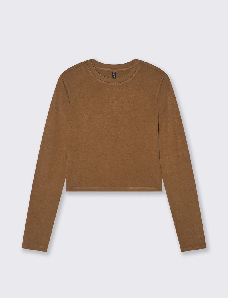 T-SHIRT BASICA CROP - Marrone tabacco