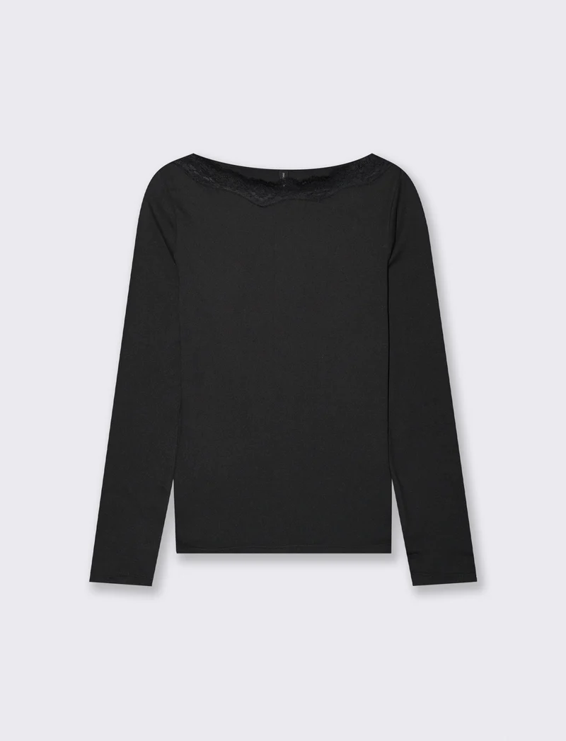 T-SHIRT BASICA CON PIZZO - Nero