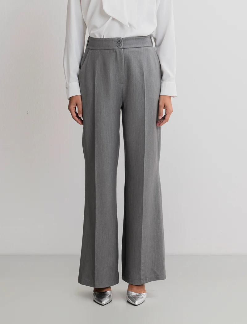 PANTALONE STRAIGHT VITA ALTA - Grigio mel.