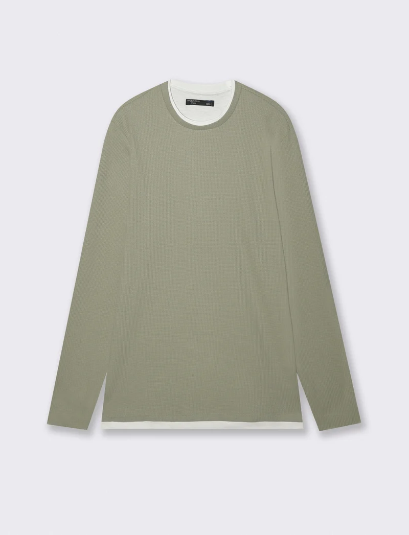 MAGLIA GIROCOLLO STRUTTURA WAFFEL - Verde salvia