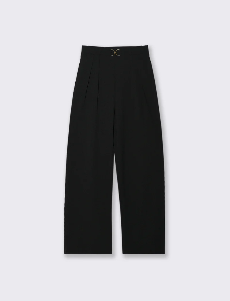 PANTALONE CON FIBIA E PENCE - Nero