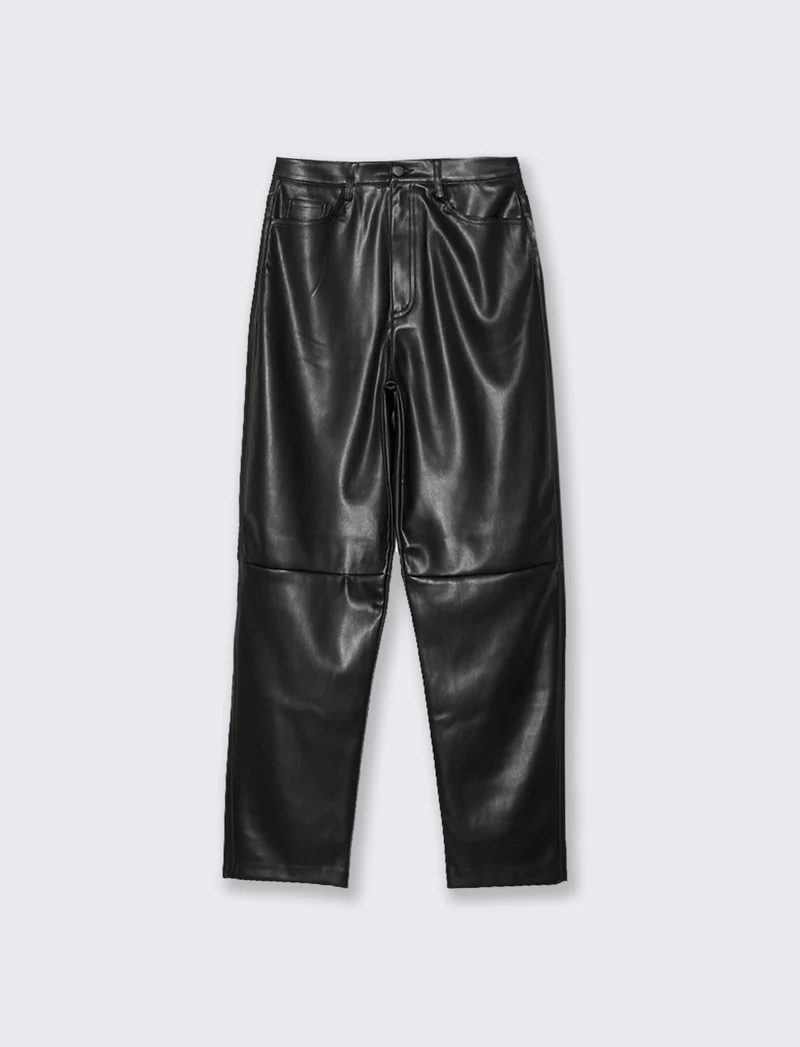 PANTALONE IN TESSUTO EFFETTO PELLE - Nero