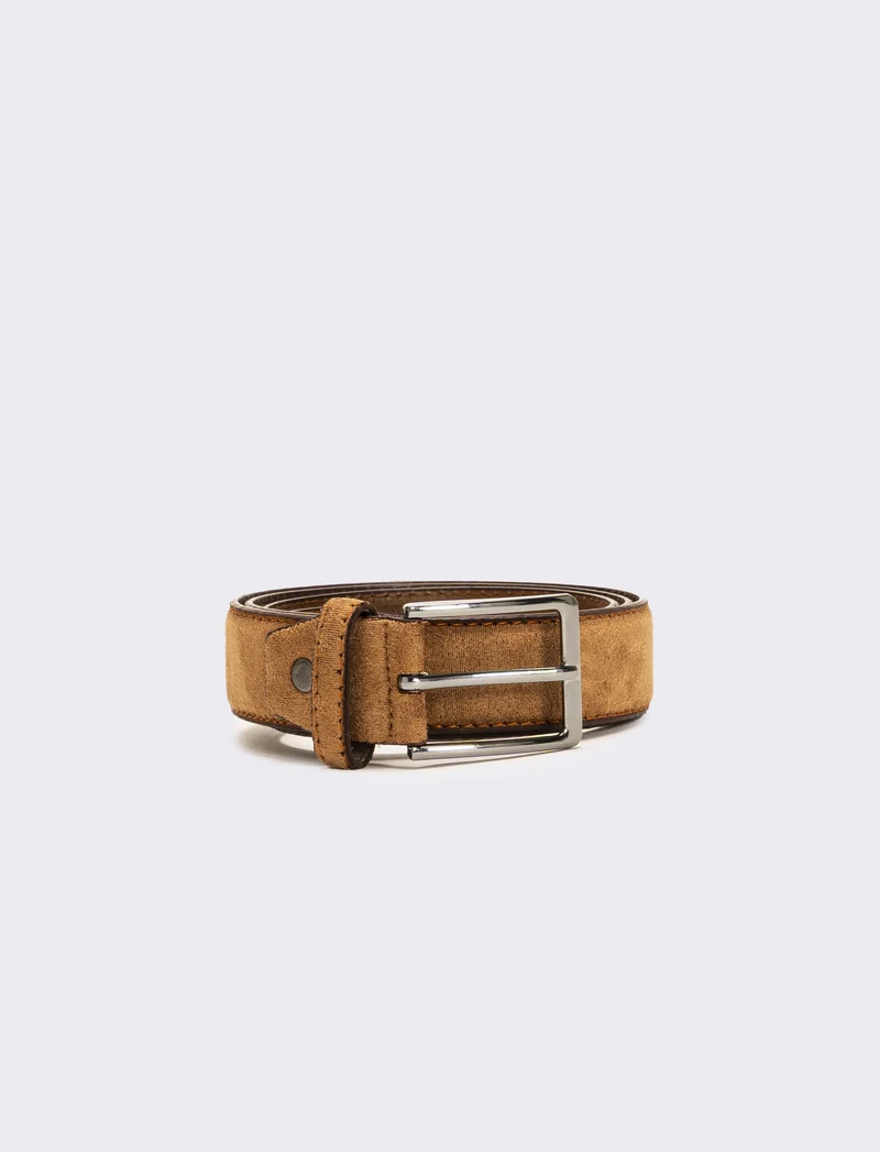 Cintura uomo suede con fibbia opaca - Marrone