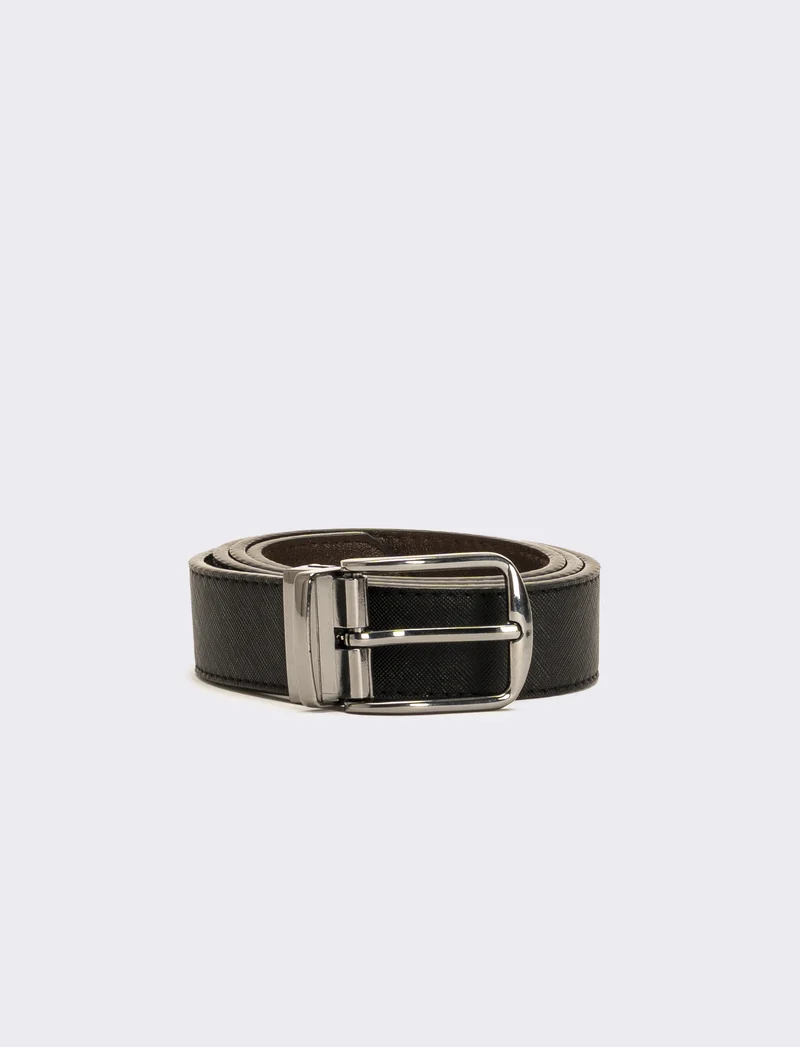 Cintura uomo double face saffiano e liscia - Moro