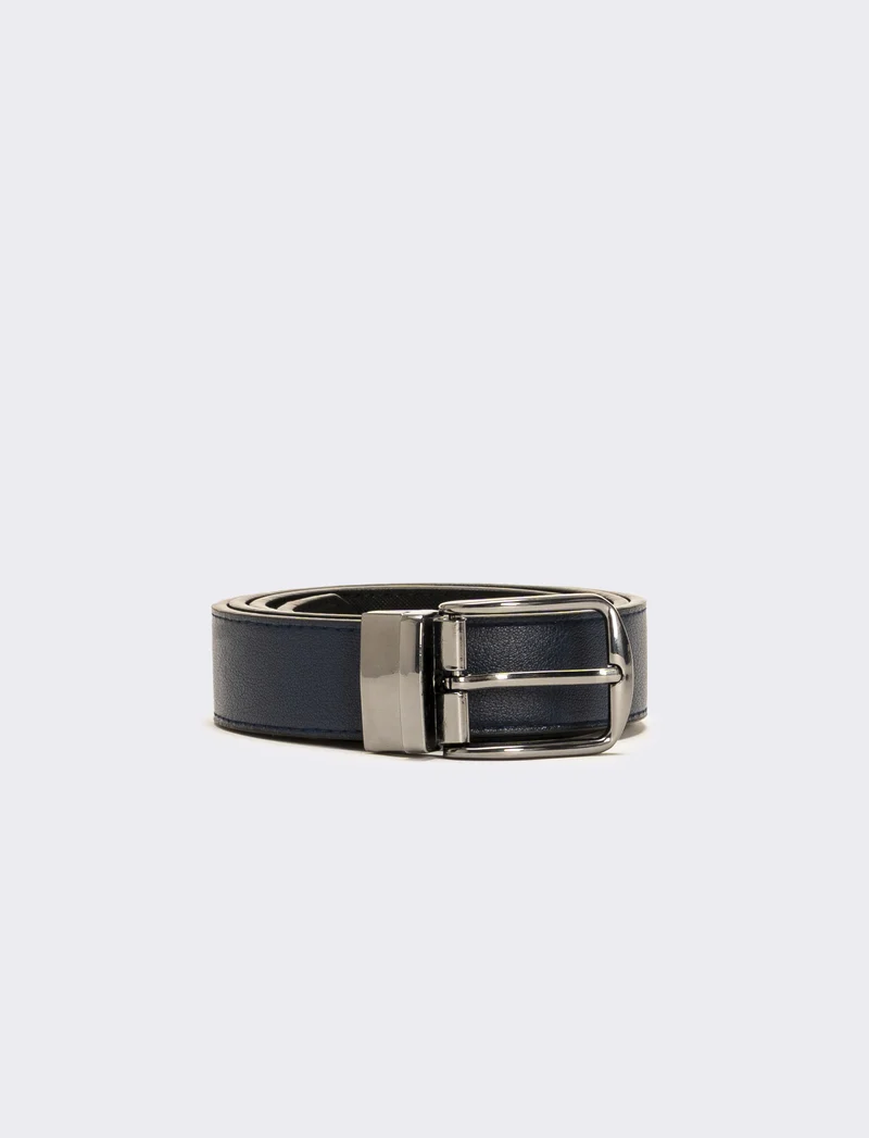 Cintura uomo double face saffiano e liscia - Blu-nero