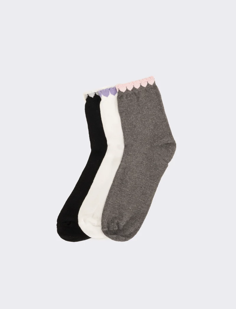 Calzini bambina con cuori 3 paia - Nero