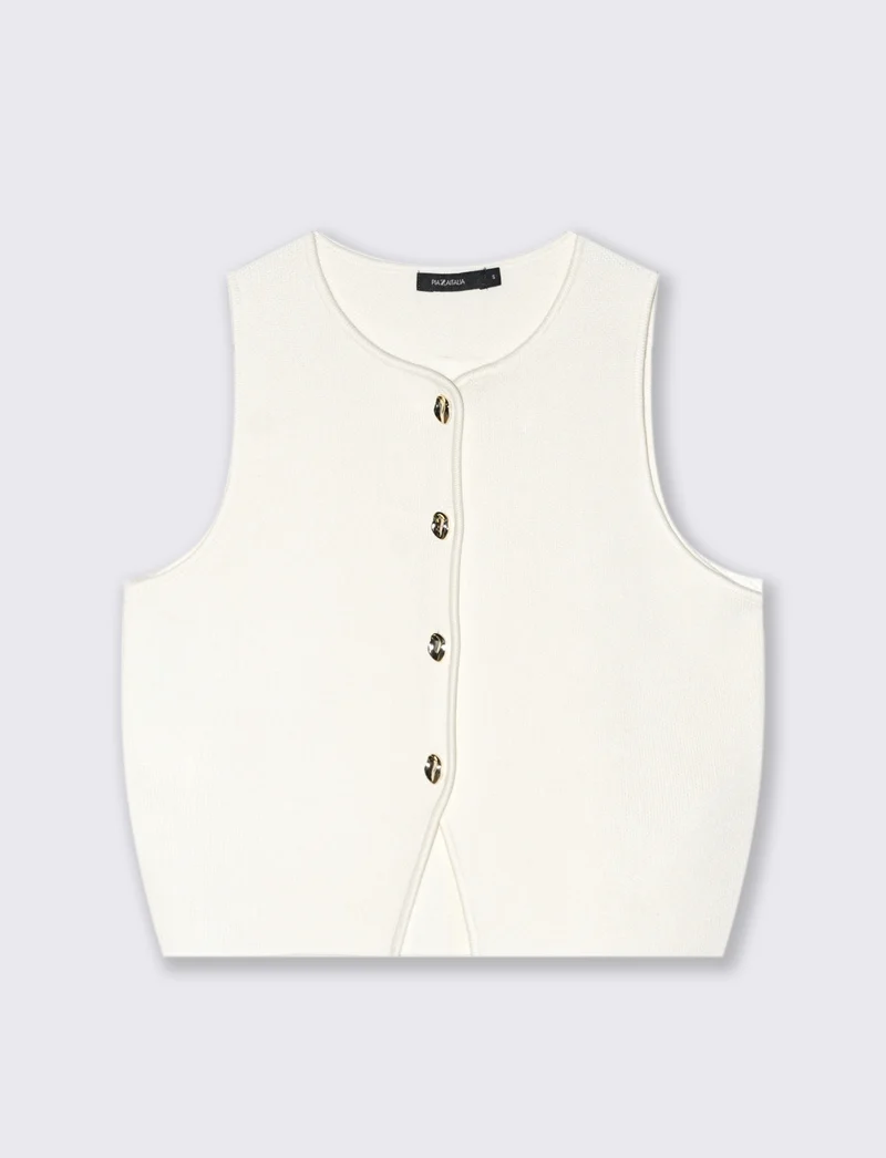 GILET CON BOTTONI GIOIELLO - Bianco latte
