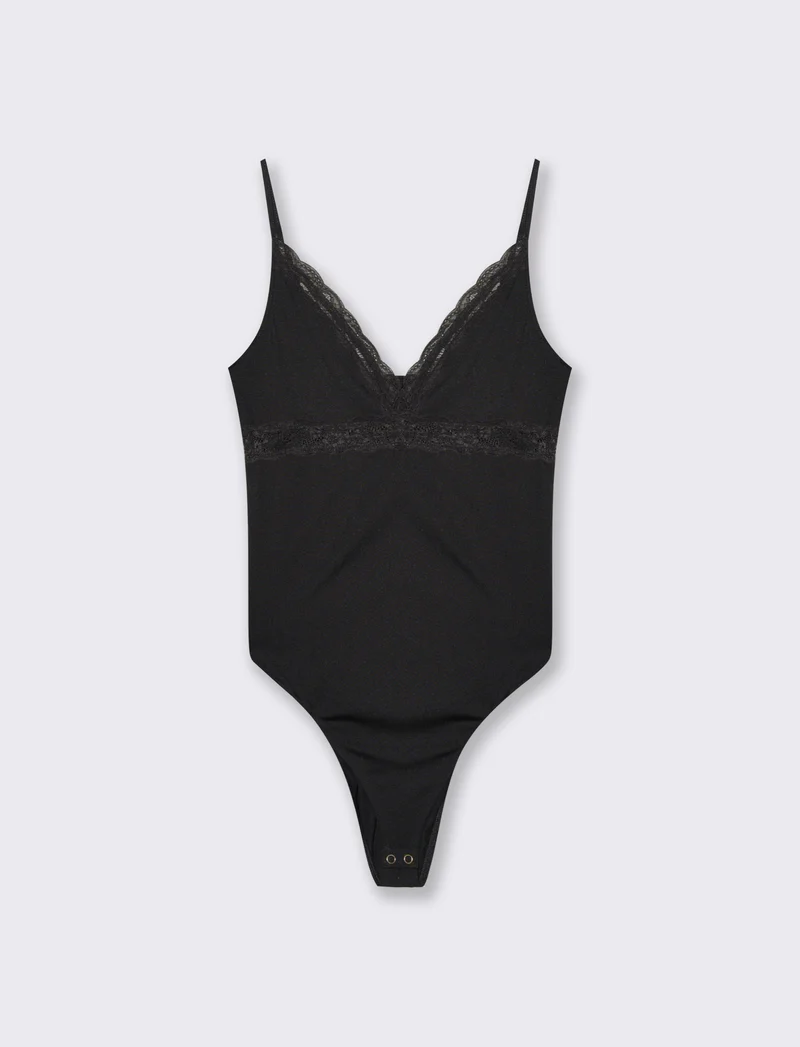 BODY CON INSIERTI IN PIZZO - Nero