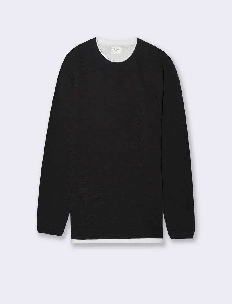 T-SHIRT CON ORLI A CONTRASTO - Nero