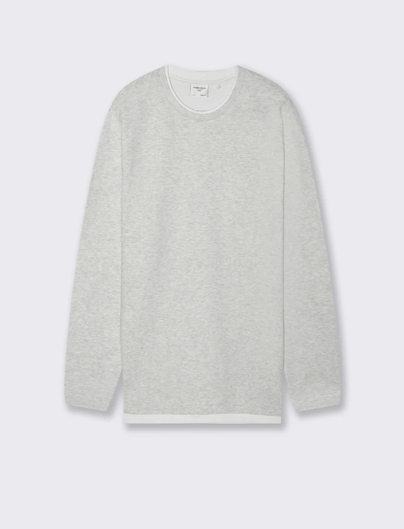 T-SHIRT CON ORLI A CONTRASTO - Grigio mel.