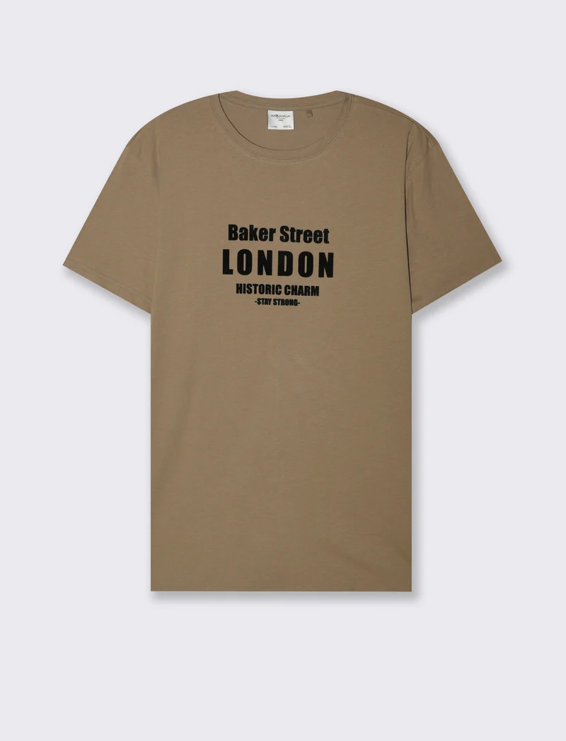T-SHIRT IN COTONE CON STAMPA FLOCK - Verde kaki