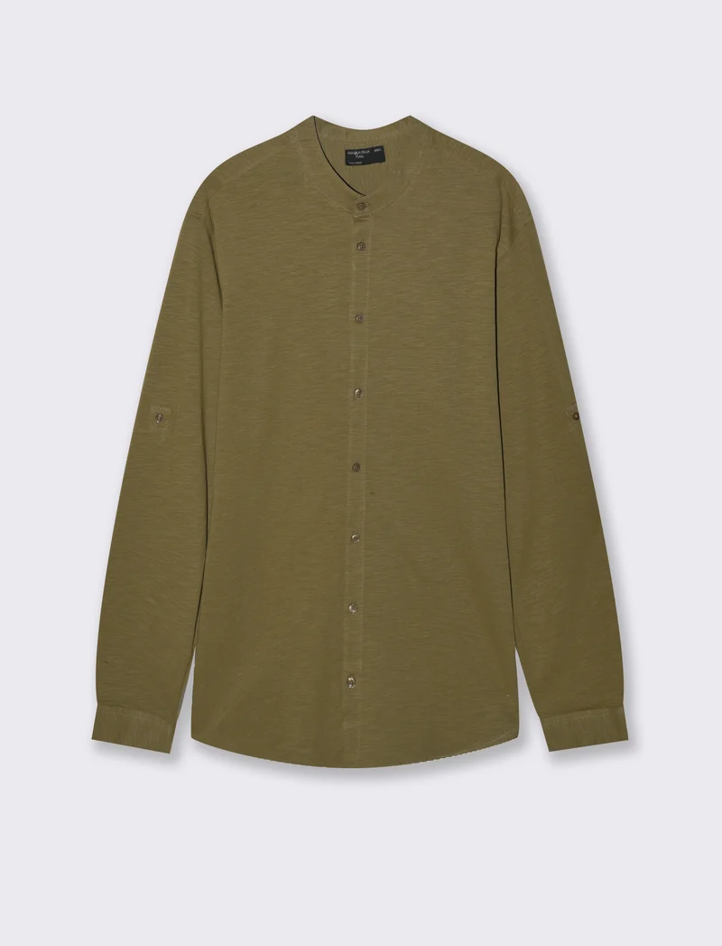 CAMICIA IN JERSEY SLUB COLLO COREANO - Verde oliva