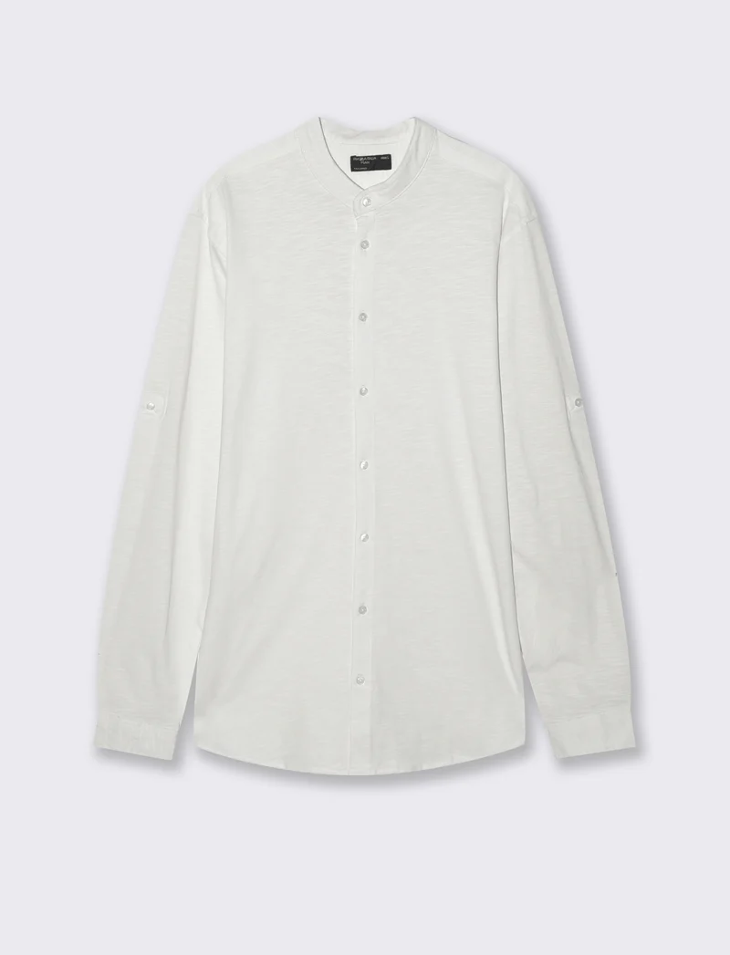 CAMICIA IN JERSEY SLUB COLLO COREANO - Bianco