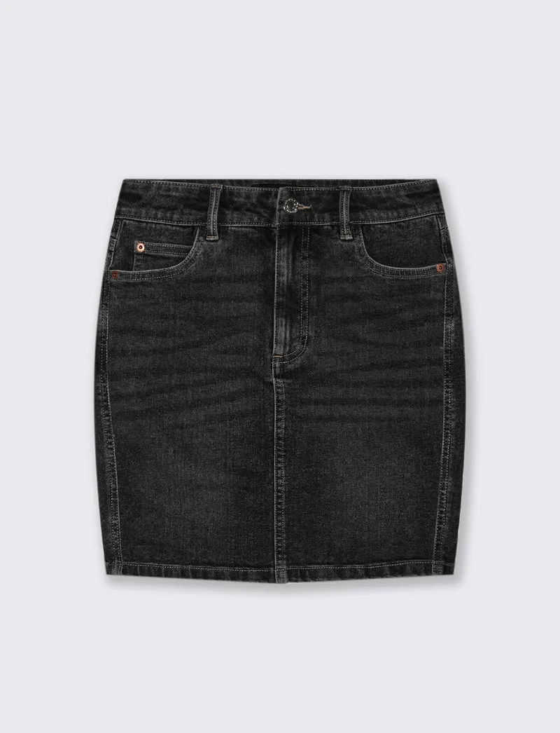 GONNA CORTA IN DENIM - Nero