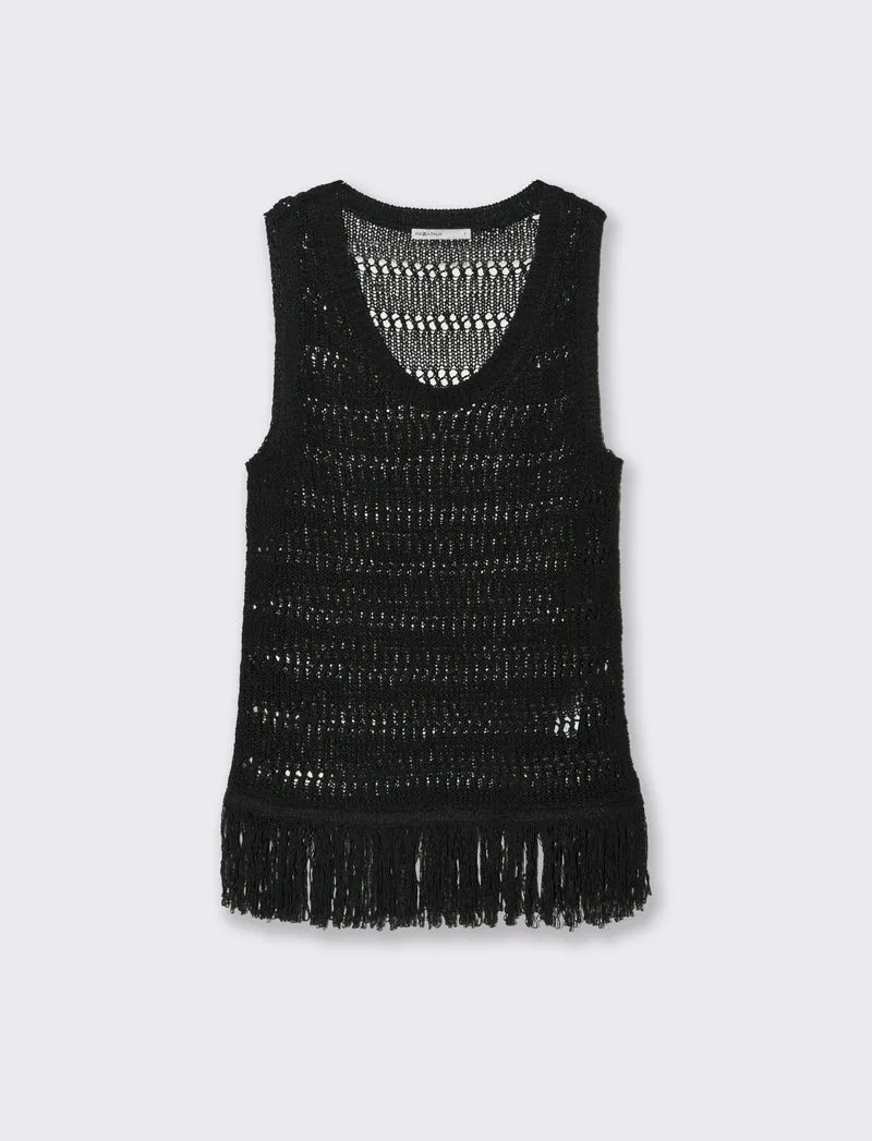 Top crochet con frange da donna - Nero