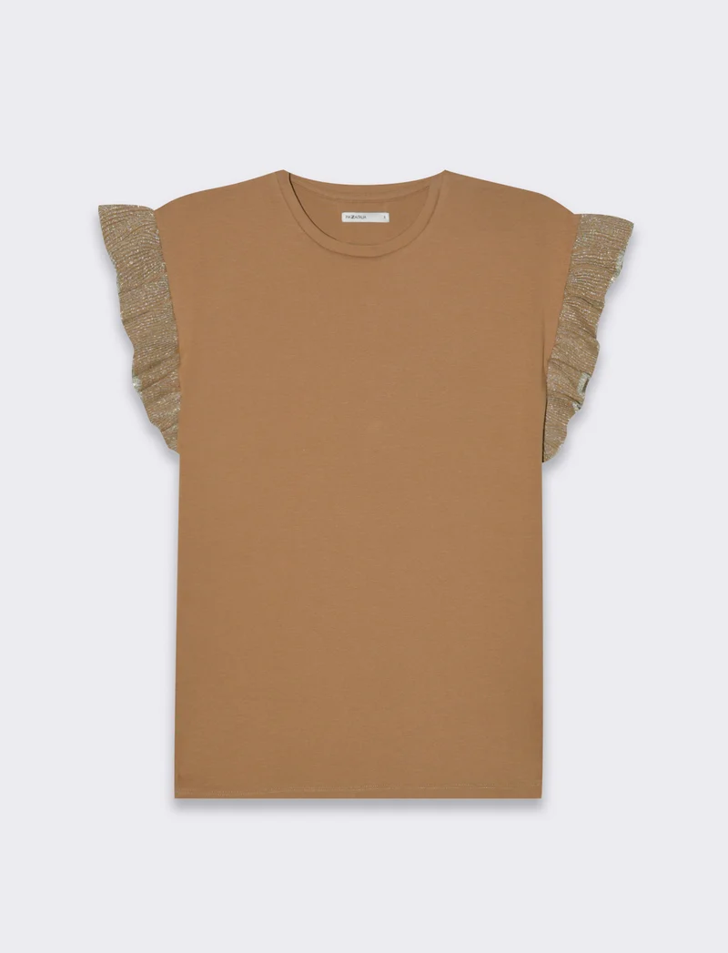 T-shirt con rouches da donna - Caramello
