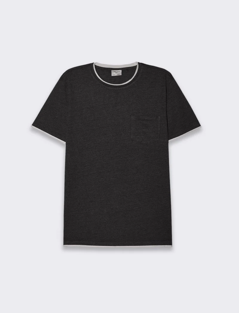 T-shirt effetto melange con tasca da uomo - Nero