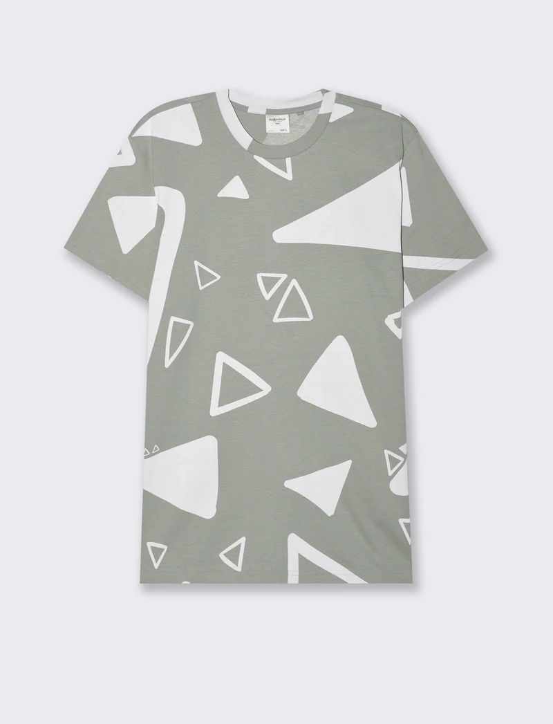 T-shirt in cotone con stampa astratta all over da uomo - Verde