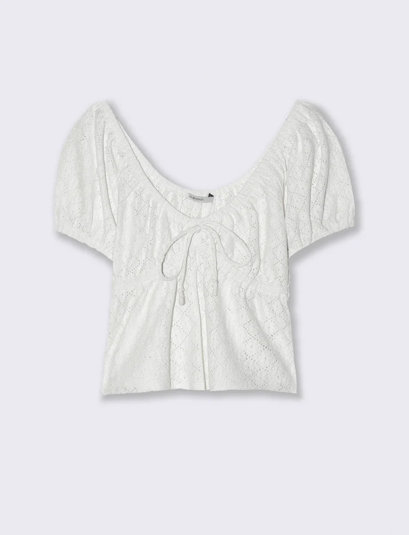 T-shirt con manica a sbuffo da donna - Bianco