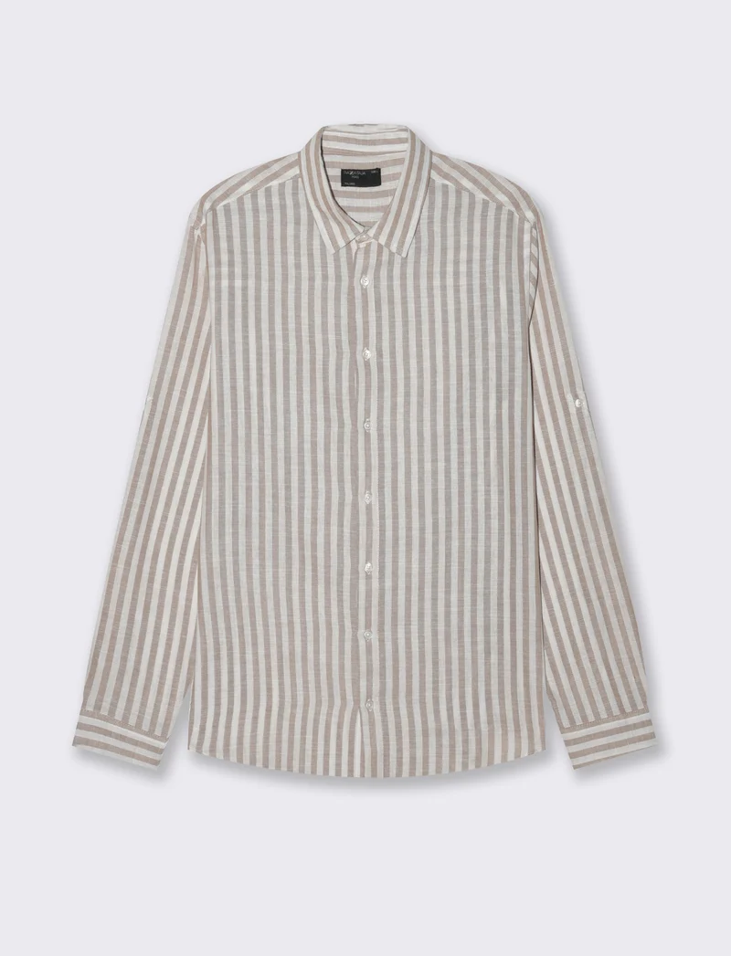Camicia a righe da uomo - Grigio tortora