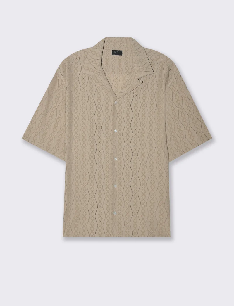 Camicia in tessuto a fantasia jacquard da uomo - Beige