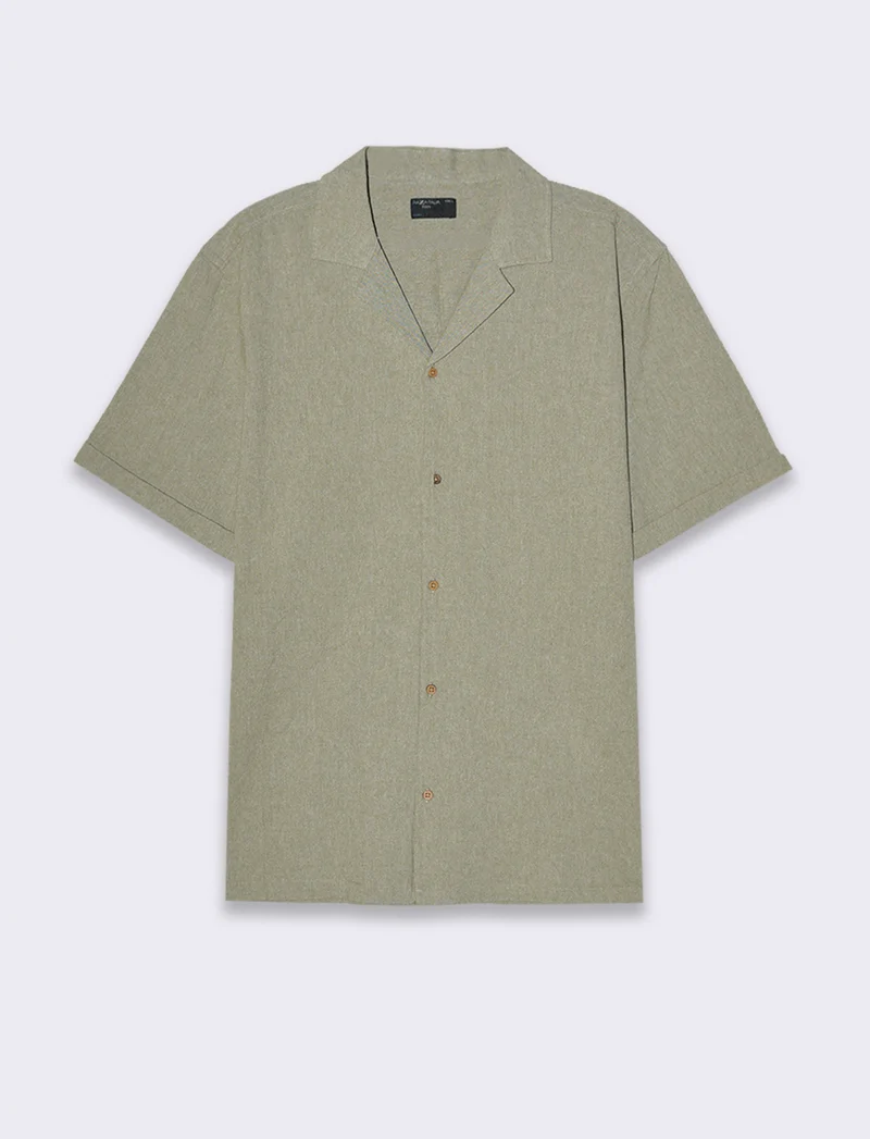 Camicia manica corta goffrata da uomo - Verde oliva