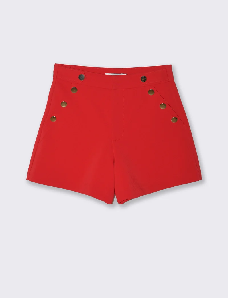 Short con bottoni da donna - Rosso scarlatto