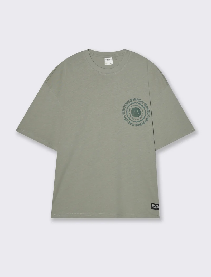 T-shirt boxy fit in cotone con stampe da uomo - Verde