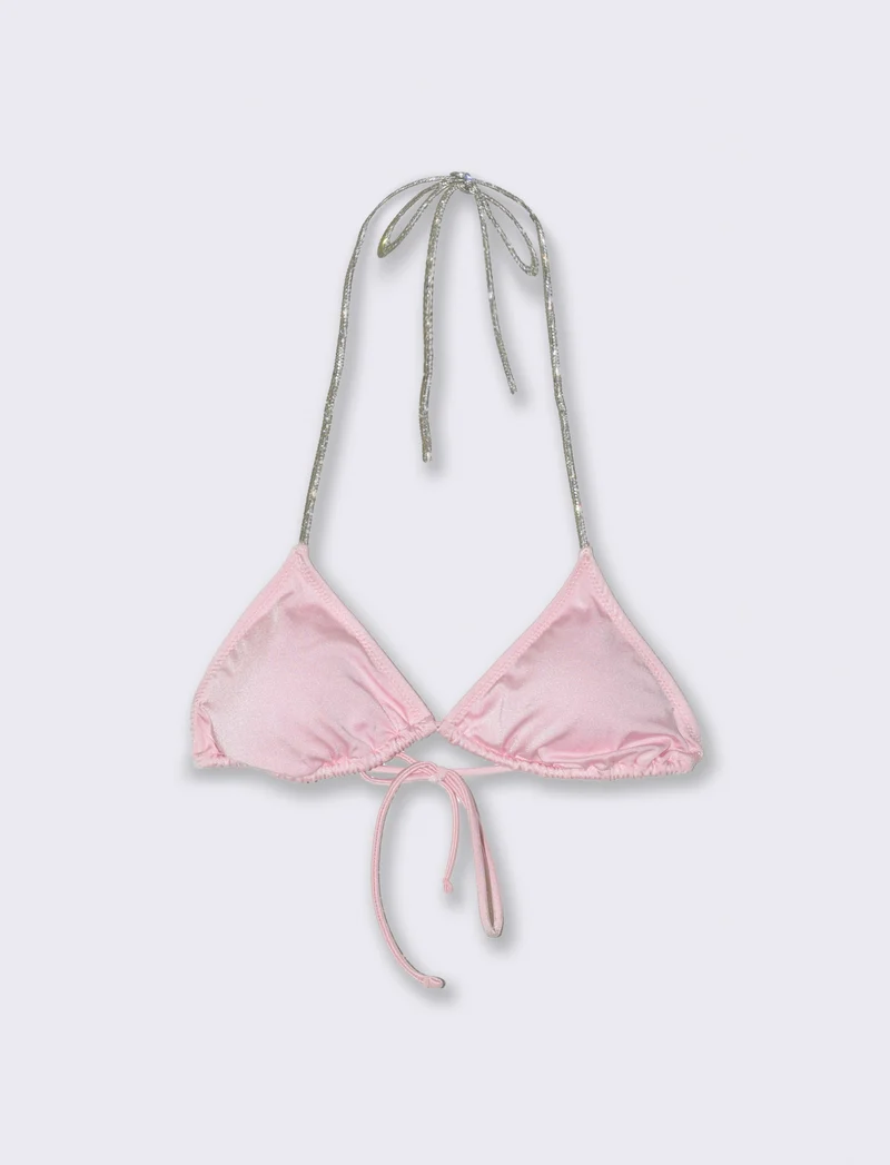 Reggiseno mare donna triangolo con laccetto in strass - Rosa