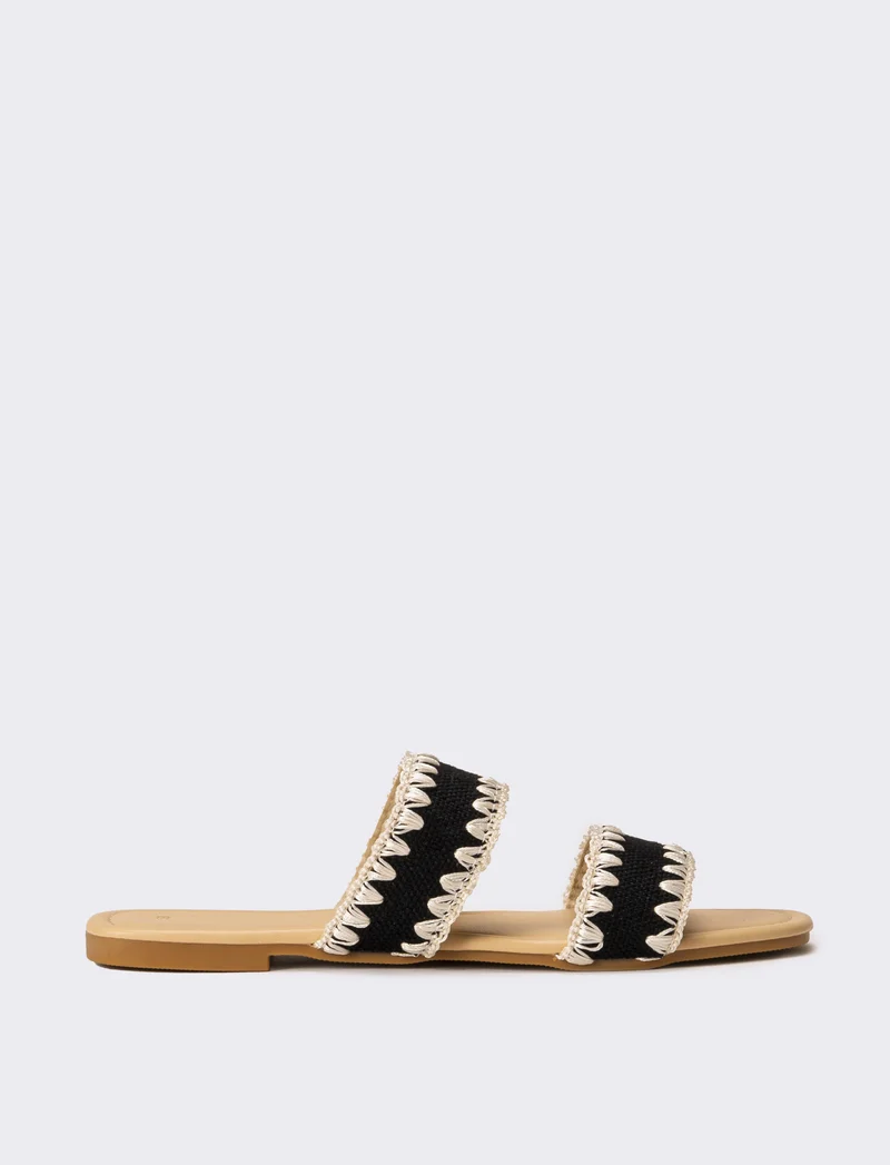 Mule da donna in rafia - Nero