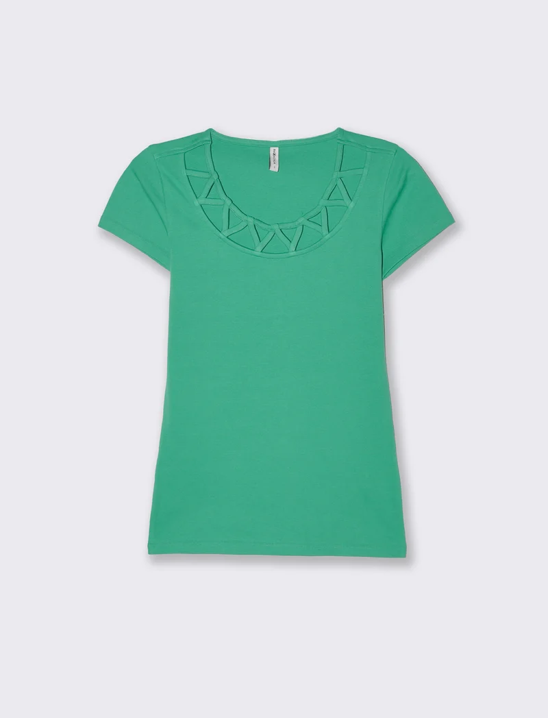 T-shirt con intreccio sul collo da donna - Verde smeraldo