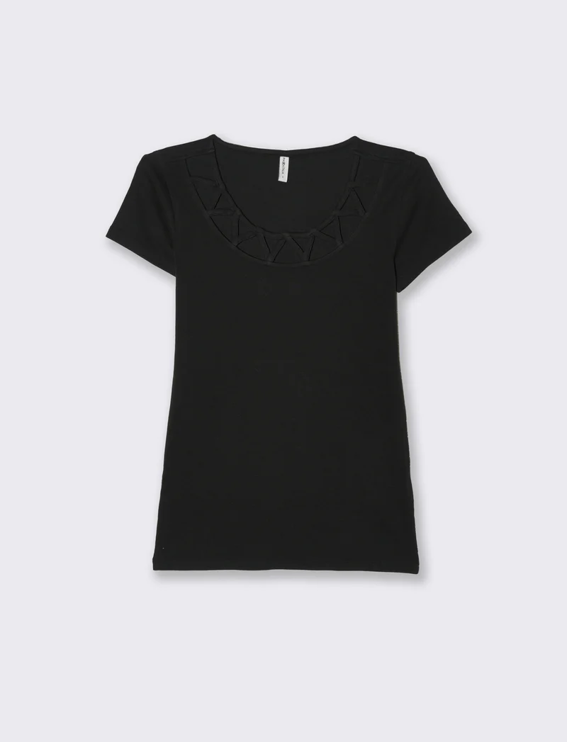 T-shirt con intreccio sul collo da donna - Nero