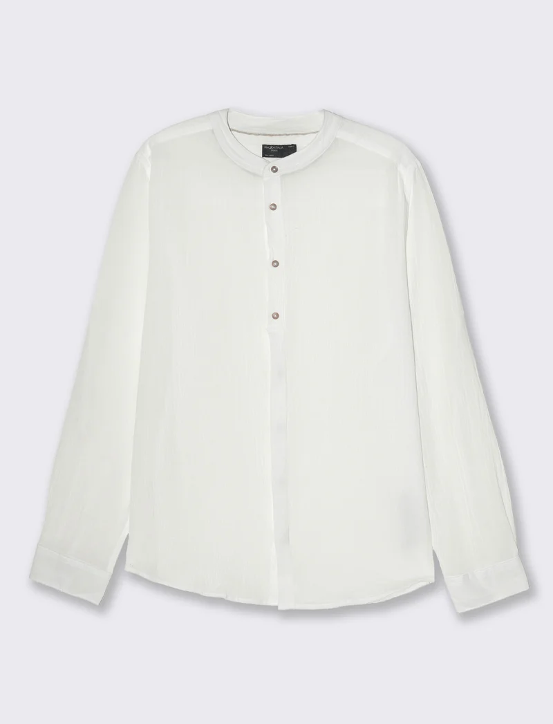 Camicia coreana effetto crepe da uomo - Bianco