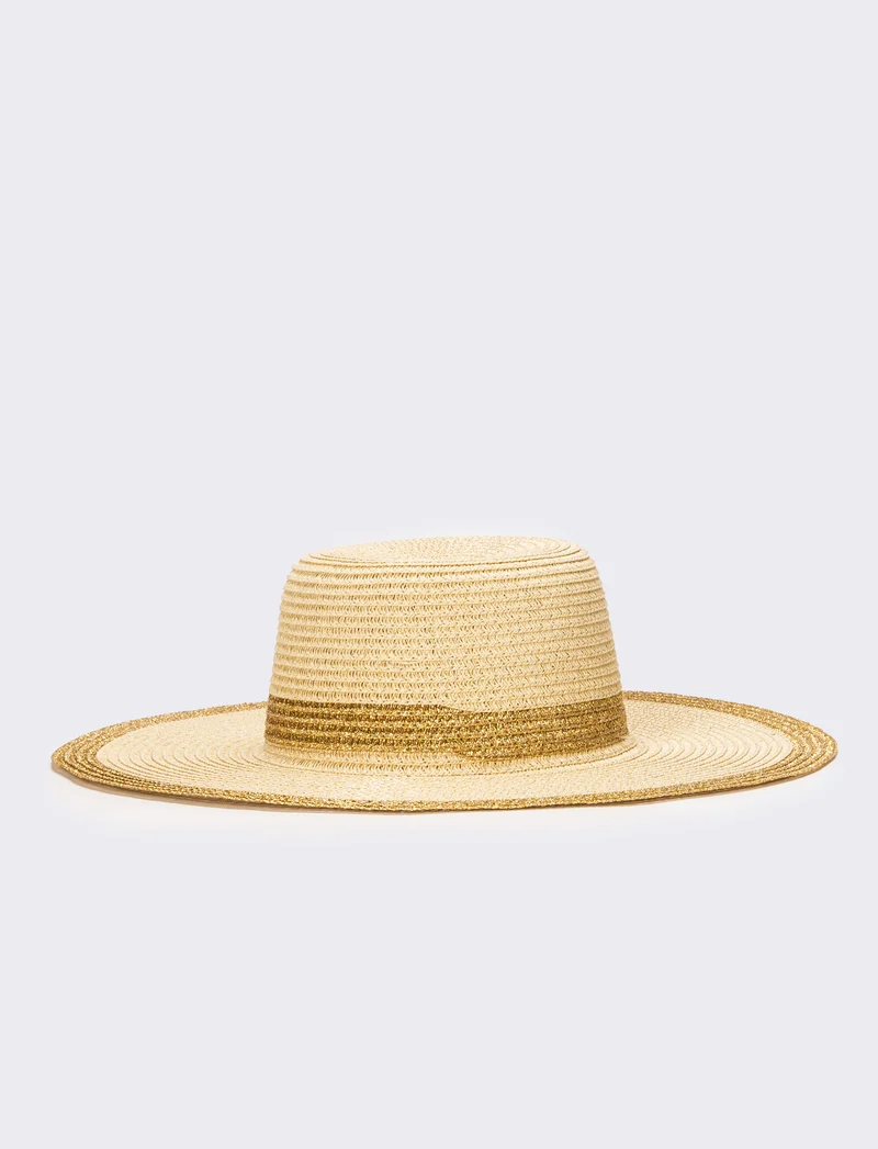 Cappello donna falda larga lurex - Beige