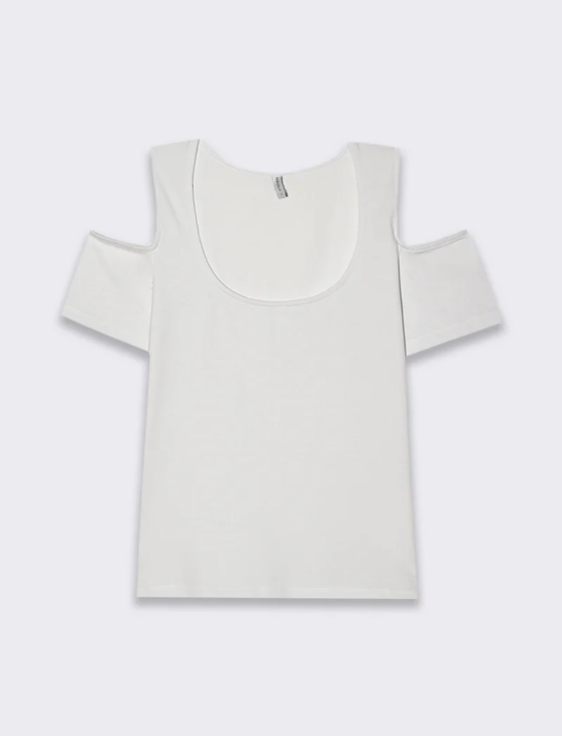 T-shirt con cut out sulle spalle da donna - Bianco