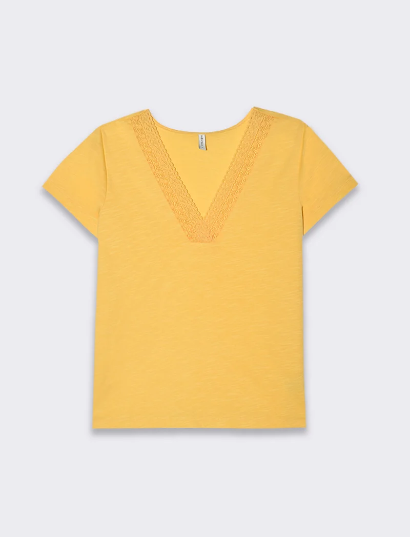 T-shirt con passamaneria sullo scollo da donna - Giallo limone