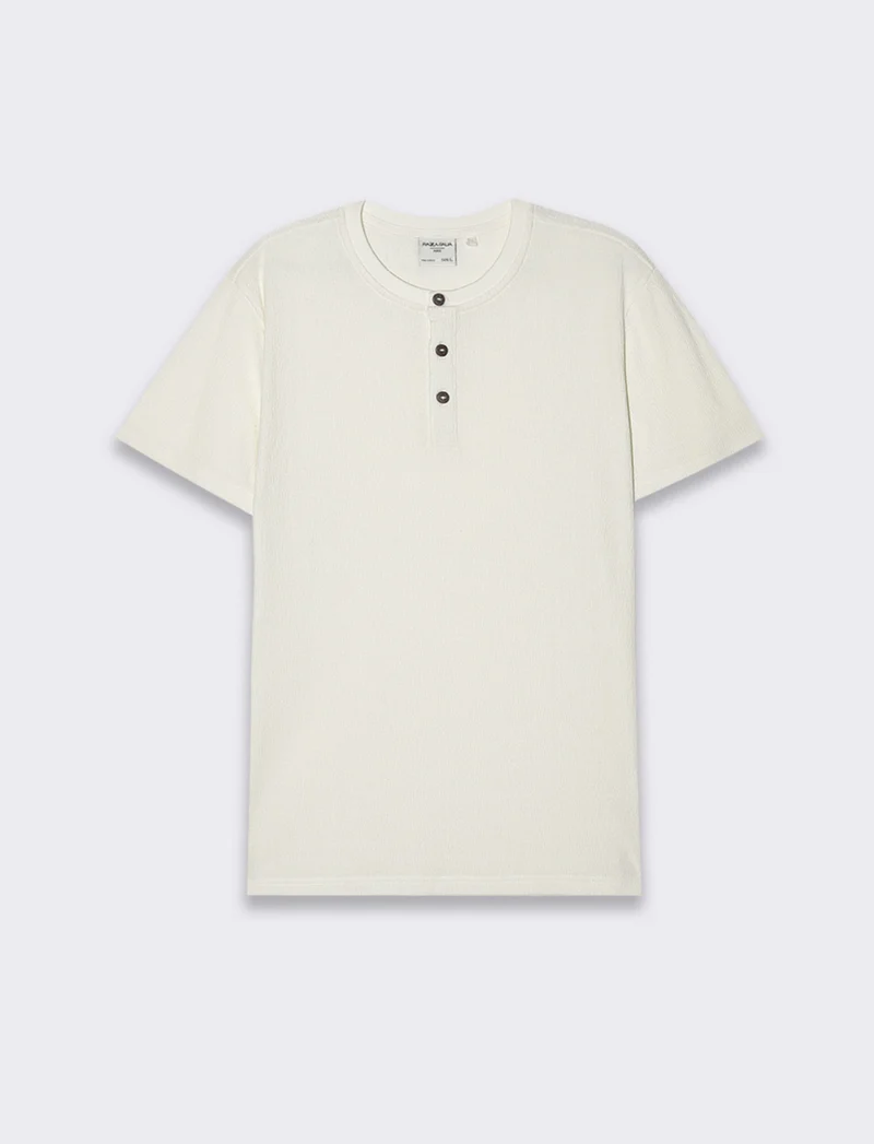 T-shirt serafino struttura jacquard da uomo - Bianco sporco