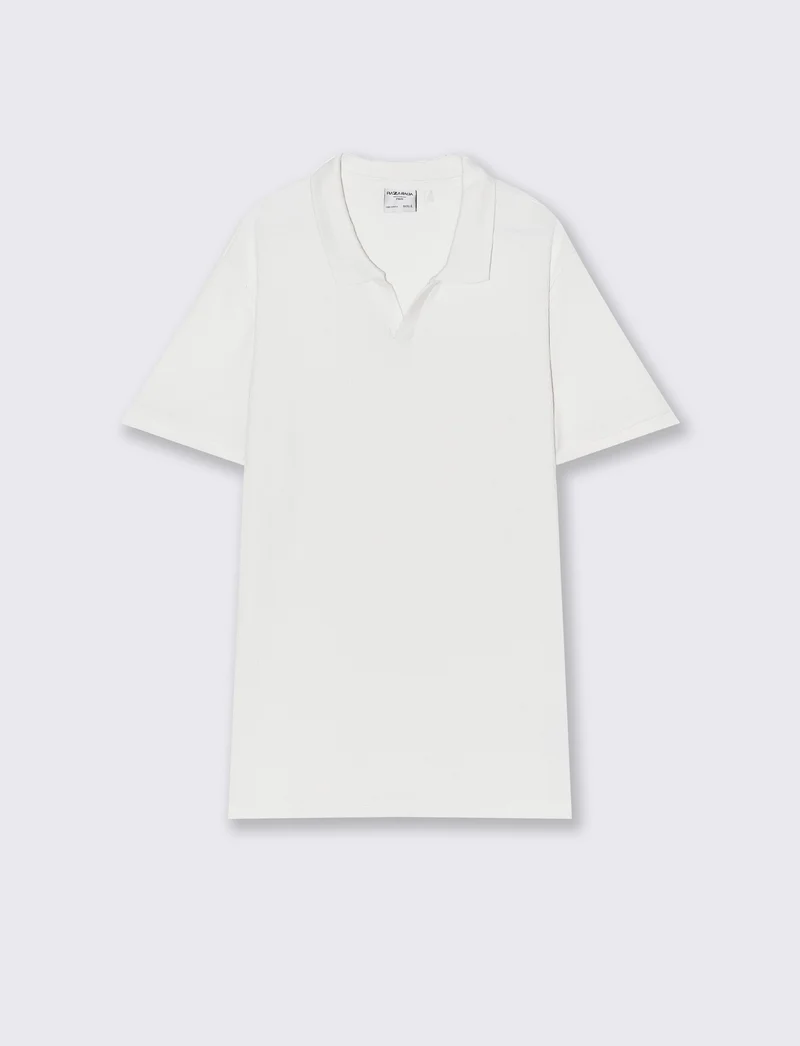 Polo con collo derby struttura jacquard da uomo - Bianco sporco