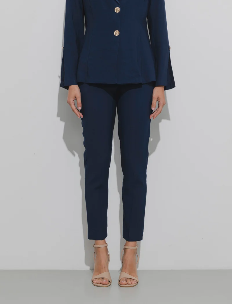 Pantalone regular con bottone gioiello - Blu