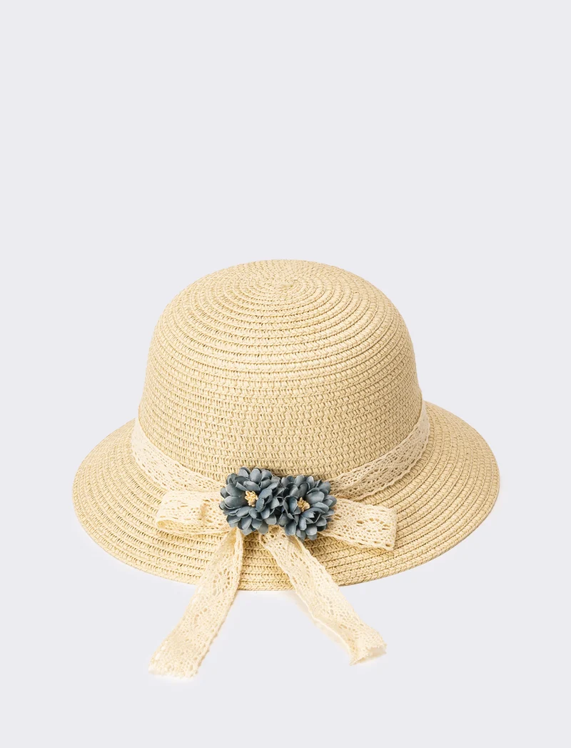 Cappello bambina con fiori - Blu