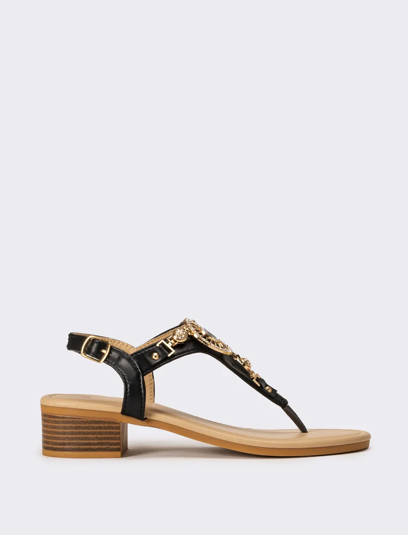 Sandalo da donna con applicazione - Nero