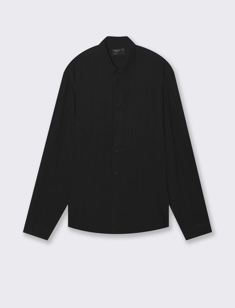 Camicia jacquard effetto riga da uomo - Nero