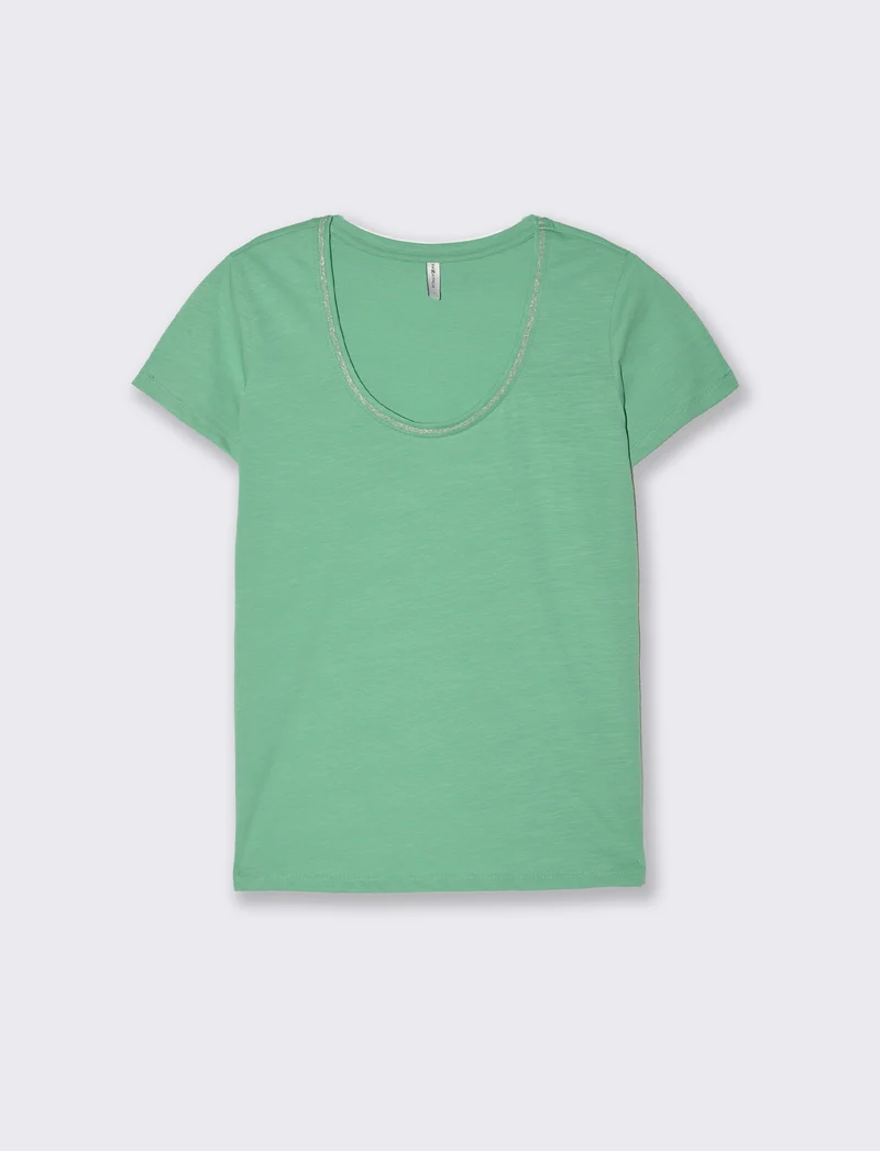 T-shirt con bordino in filo effetto metallico da donna - Verde menta