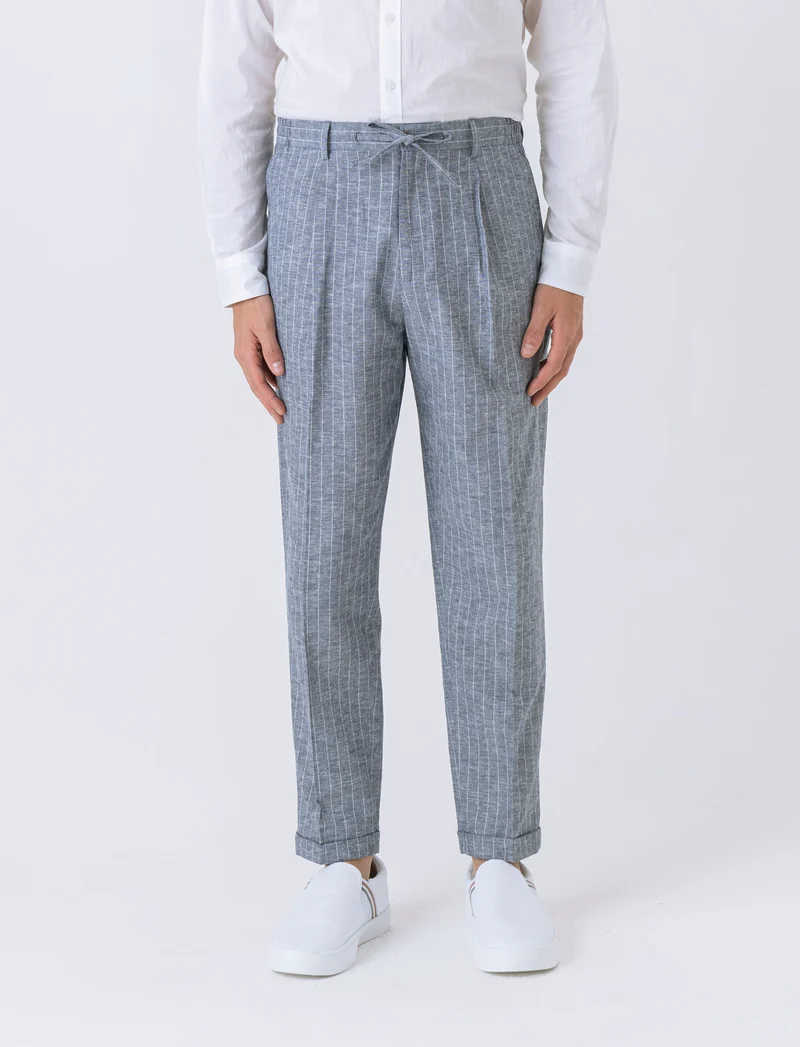 Pantaloni da completo tessuto linen blend da uomo - Blu